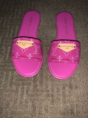 Hot Pink Monogram Slide Sandals
